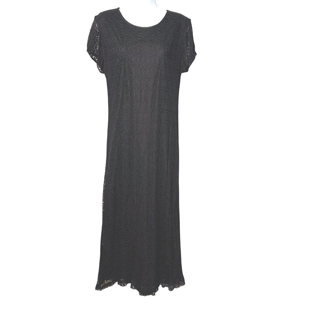 Vtg 90s Harlow Black Lace Overlay Maxi Dress 14 (M) Cocktail Gothic Minimalist